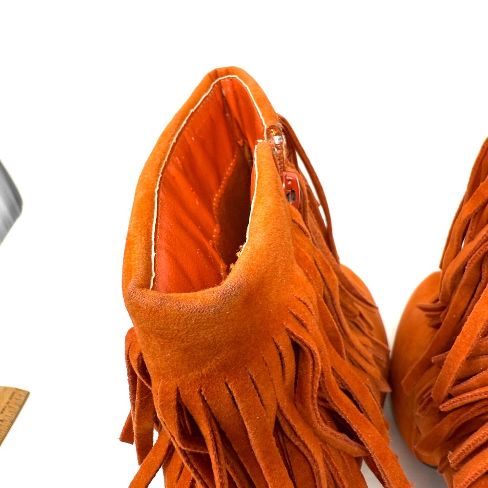 Delicacy Orange Faux Suede Fringe Stiletto Heel Ankle Boots Women's‎ Size 7 - Picture 6 of 12